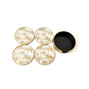 Set of 4 Palm Tree Round Coasters Antique Gold