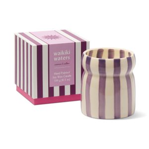 Cabana Purple Striped Ceramic Candle - Waikiki Waters
