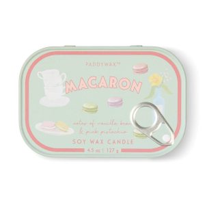 Paddywax Bistro Macaron Printed Tin Candle - Amber & Pistachio