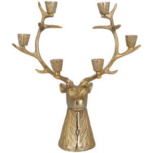 Gisela Graham Resin Candelabra 35cm - Gold Stag Head