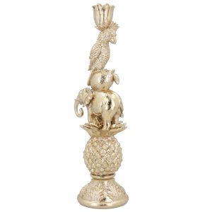Gisela Graham Resin Candlestick, 36cm - Gold Elephant & Bird