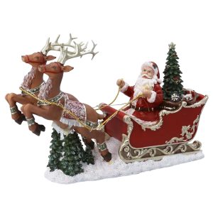 Gisela Graham Resin LED Musical Santa & Sleigh Orn, 36cm