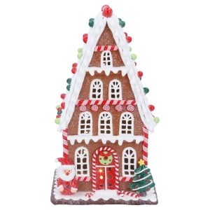 Gisela Graham Resin Orn 26cm - Light-up 4 Storey Gingerbread House