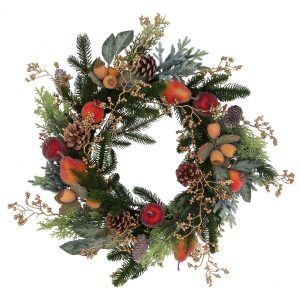Gisela Graham Wreath 55cm - Beaded Fruit, Fir & Gold Berries