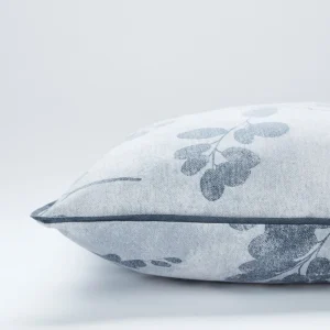 Laura Ashley Cushion Millhayes Leaf in Smokey Blue showing both sides