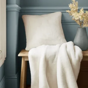 Laura Ashley Faux Fur Cushion Newland Arctic White 45 x 45cm with throw