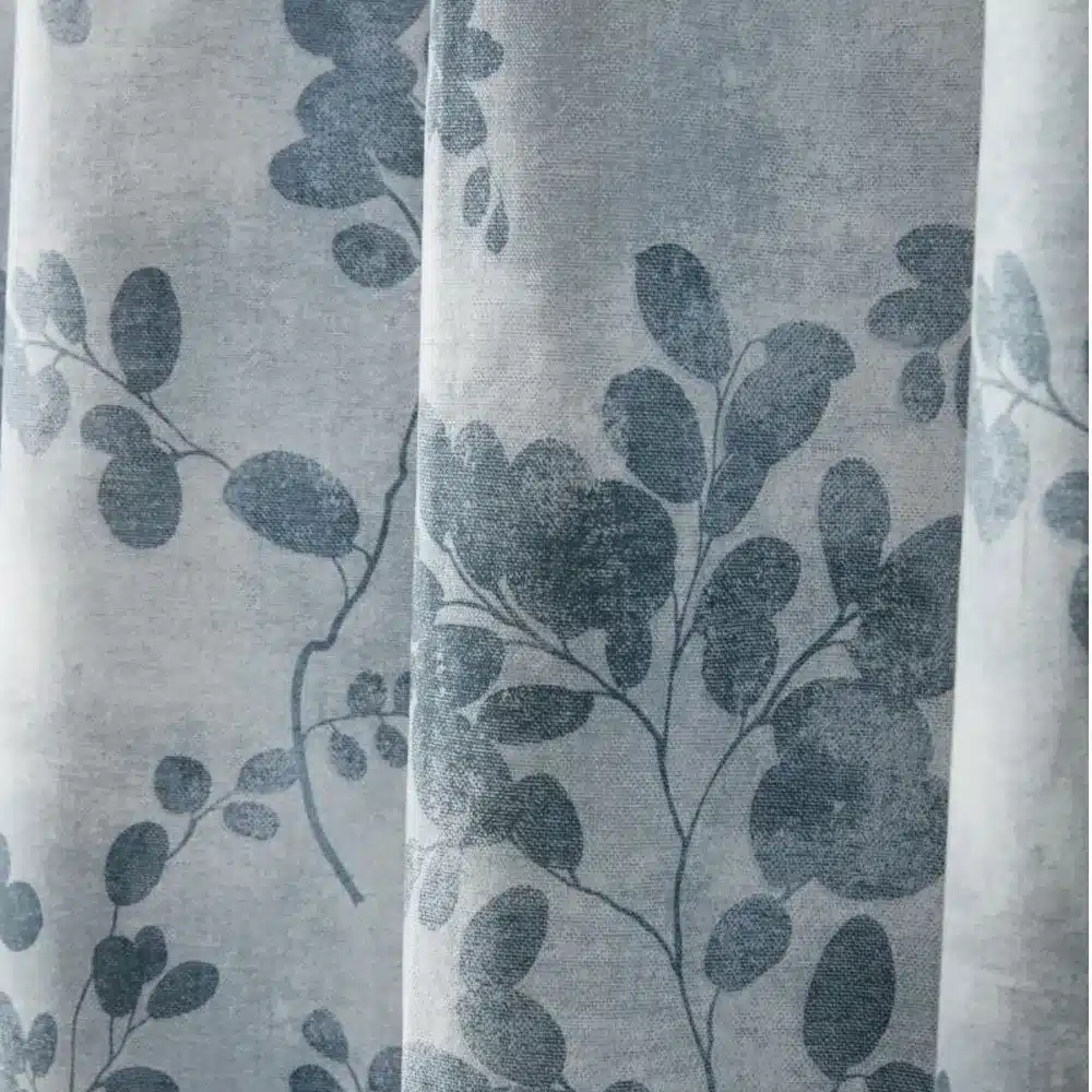 Laura Ashley Millhayes Smoke Blue Leaf Eyelet Blackout Curtains - Last Chance close up
