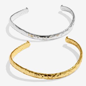 Joma Jewellery Bracelet Bar Hammered Bangle Set Silver & Gold Plated Set Of 2 Bangles