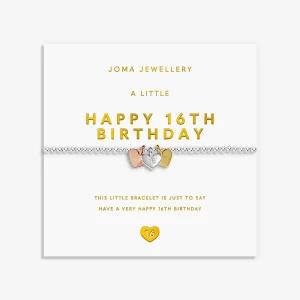 Joma Jewellery A Little Charmed Moments Happy 16th Birthday Silver, Gold & Rose Gold Plated Bracelet
