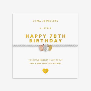 Joma Jewellery A Little Charmed Moments Happy 70th Birthday Silver, Gold & Rose Gold Plated Bracelet