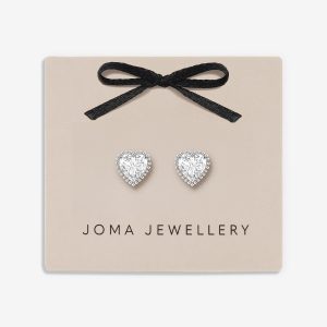 Joma Jewellery Classic Collection Cz Heart Silver Plated Stud Earrings