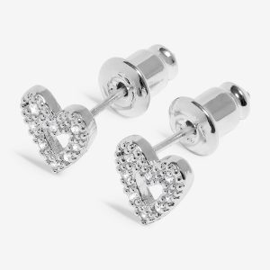 Joma Jewellery Classic Collection Pave Offset Heart Silver Plated Stud Earrings