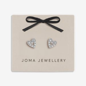 Joma Jewellery Classic Collection Pave Offset Heart Silver Plated Stud Earrings