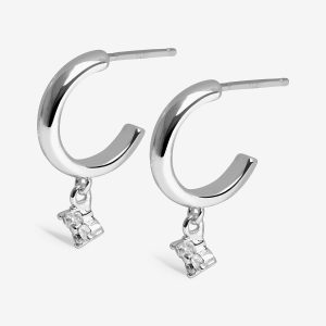 Joma Jewellery Loved By You Cz Clover Silver Plated Hoop Earrings
