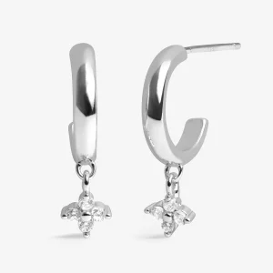 Joma Jewellery Loved By You Cz Clover Silver Plated Hoop Earrings