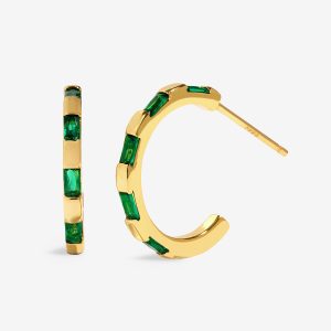Joma Jewellery Loved By You Green Cz Gold Plated Hoop Earrings