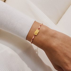 Joma Jewellery Loved By You Rose Quartz And Garnet Beaded Gold Plated Bracelet