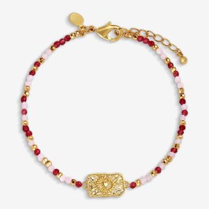 Joma Jewellery Loved By You Rose Quartz And Garnet Beaded Gold Plated Bracelet