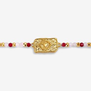 Joma Jewellery Loved By You Rose Quartz And Garnet Beaded Gold Plated Bracelet