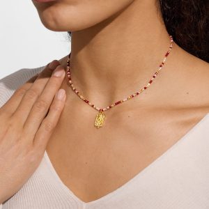 Joma Jewellery Loved By You Rose Quartz And Garnet Beaded Gold Plated Necklace