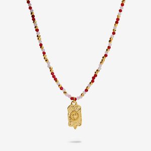 Joma Jewellery Loved By You Rose Quartz And Garnet Beaded Gold Plated Necklace
