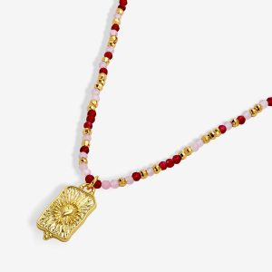 Joma Jewellery Loved By You Rose Quartz And Garnet Beaded Gold Plated Necklace