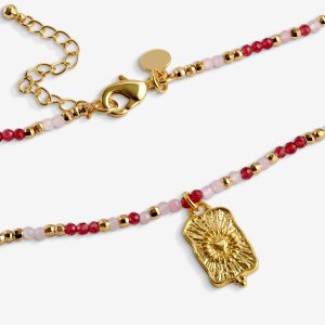 Joma Jewellery Loved By You Rose Quartz And Garnet Beaded Gold Plated Necklace