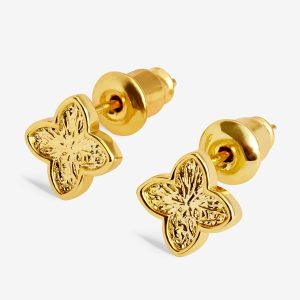 Joma Jewellery Signature Clover Collection Textured Clover Gold Plated Stud Earrings
