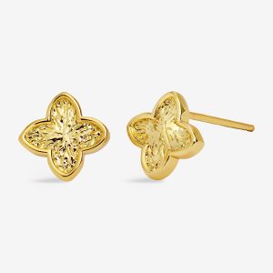 Joma Jewellery Signature Clover Collection Textured Clover Gold Plated Stud Earrings