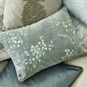 Laura Ashley Pussy Willow Embroidered Steel Microfibre Filled 35x50cm Cushion cameo