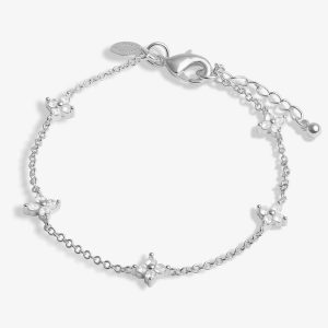 Loved By You Cubic Zirconia Flower Bracelet In Silver Plating