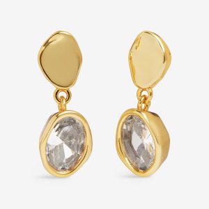 Loved By You Organic Cubic Zirconia Stud Earrings In Gold Plating