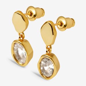 Loved By You Organic Cubic Zirconia Stud Earrings In Gold Plating
