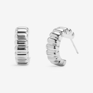 Loved By You Textured Hoop Earrings In Silver Plating