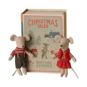 Maileg Christmas twin mice, Little sister and brother in book