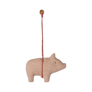Maileg Fabric ornament, Pig - Stripe - Red/sand