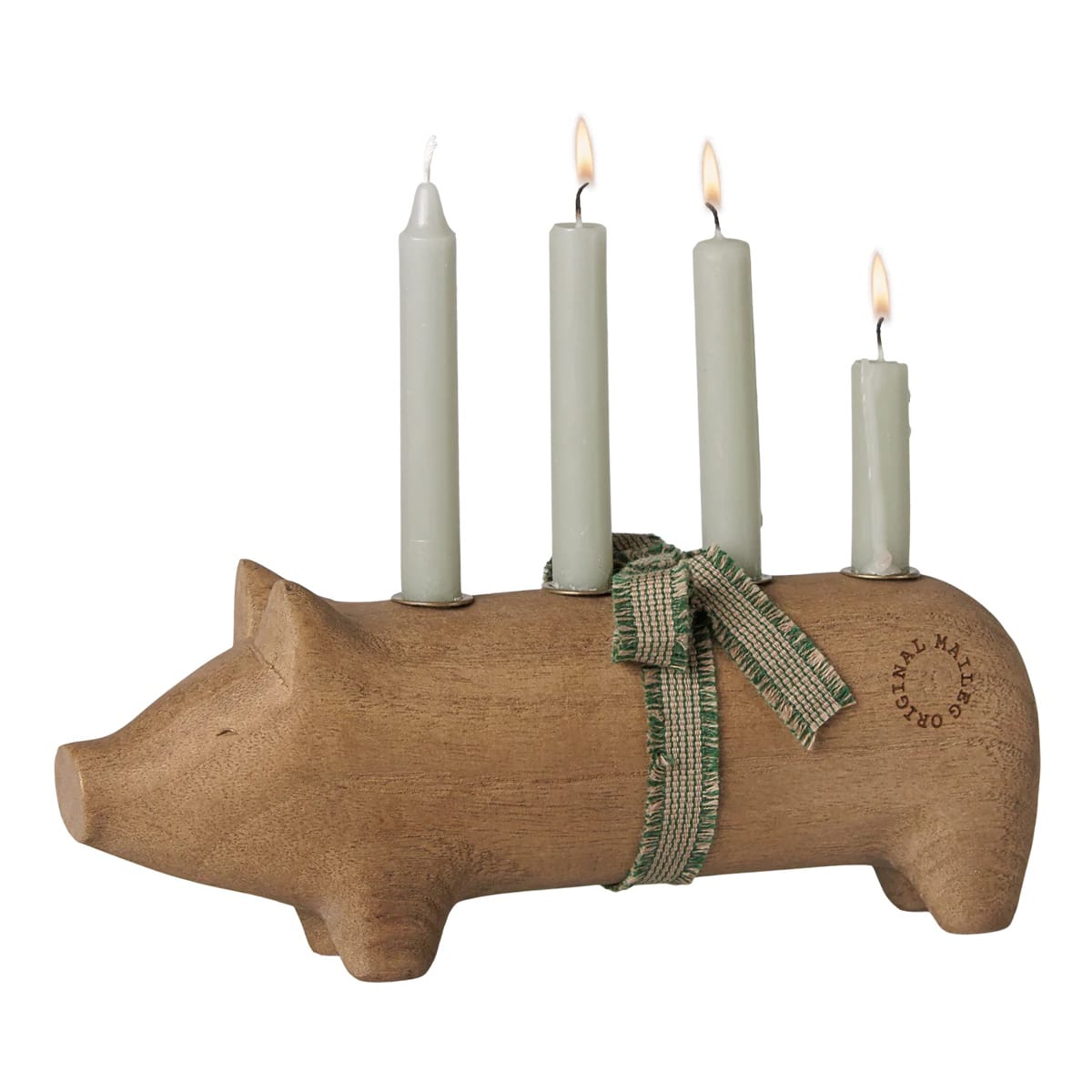 Maileg Wooden candle holder, Pig, Advent medium - Nature