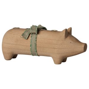 Maileg Wooden candle holder, Pig, Advent medium - Nature