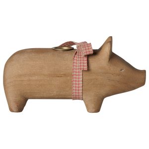 Maileg Wooden candle holder, Pig, Medium - Nature