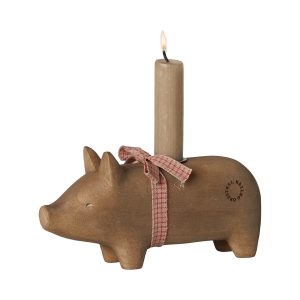 Alternative view of Maileg Wooden candle holder, Pig, Medium - Nature