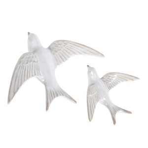 Set of 2 White Flying Birds Wall Art