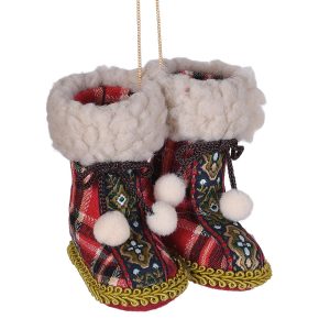 Tartan Folk Fur Booties Bauble