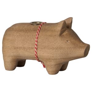 Wooden candle holder, Pig, Small - Nature