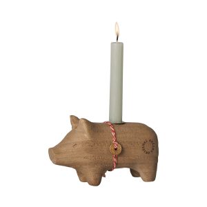 Alternative view of Maileg Wooden candle holder, Pig, Small - Nature