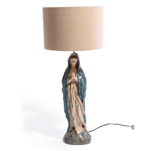 Antiqued Praying Maria Table Lamp with Oatmeal Shade