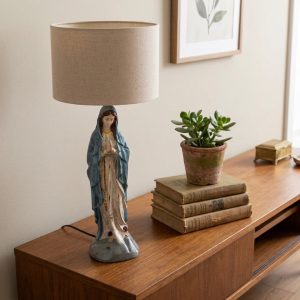 Alternative view of Antiqued Praying Maria Table Lamp with Oatmeal Shade