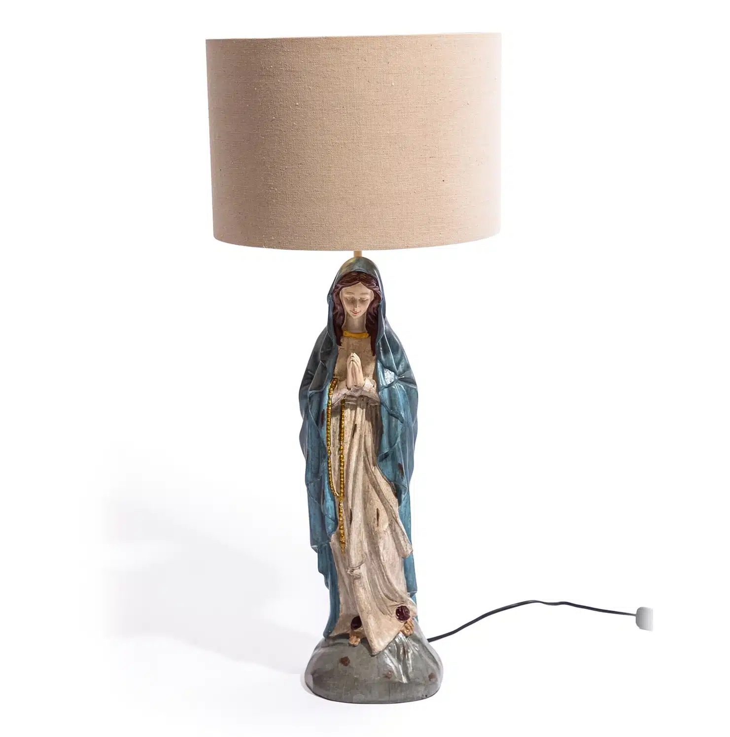 Antiqued Praying Maria Table Lamp with Oatmeal Shade