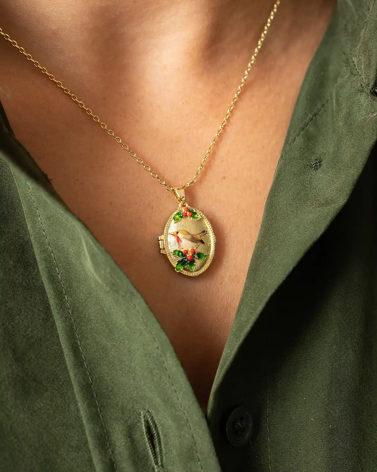 Robin & Holly Cameo Locket Necklace - Image 3