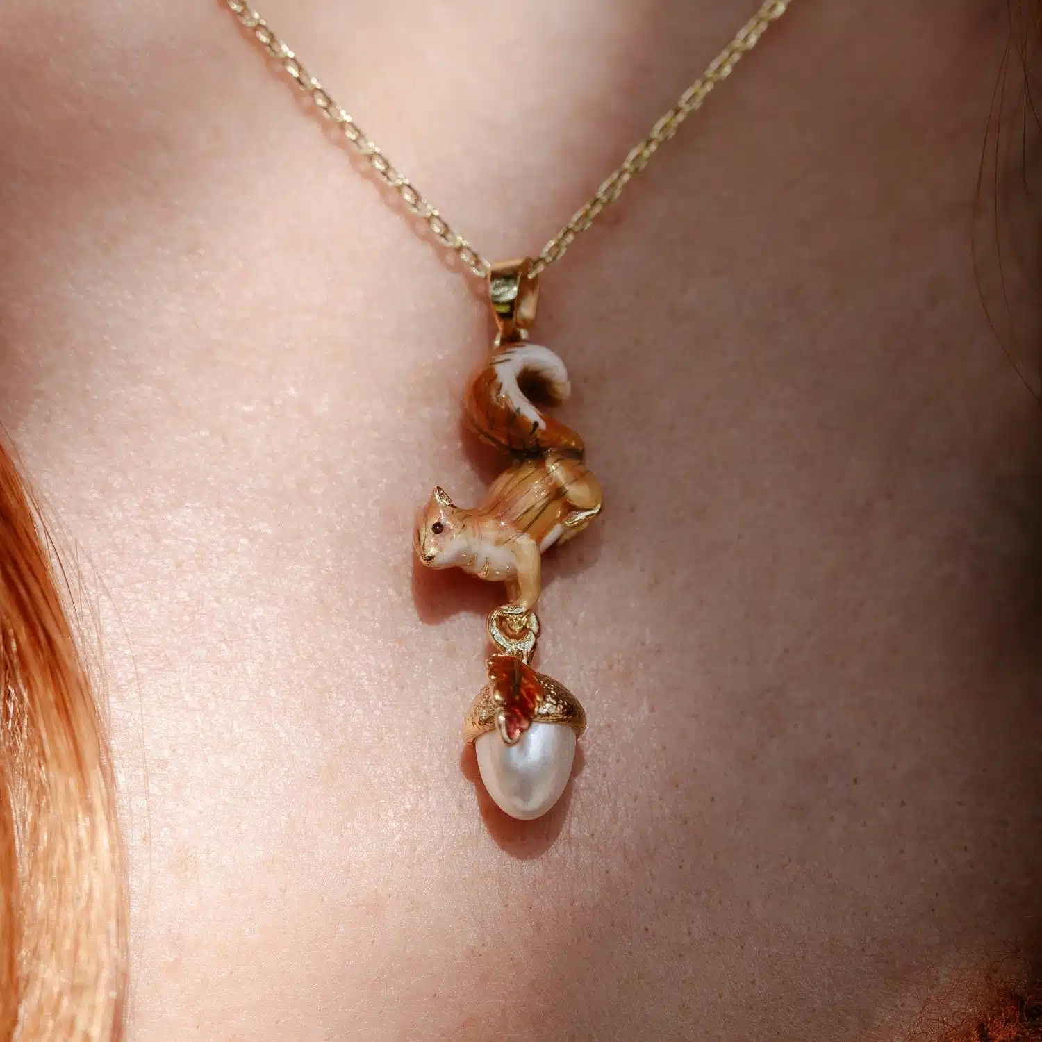 Bill Skinner Squirrel & Acorn Pendant Necklace