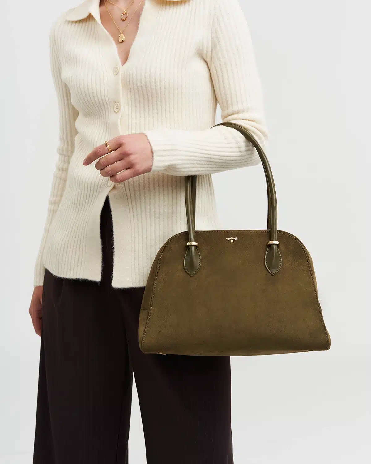 Fable England Amelia Shoulder Bag in Khaki Suedette